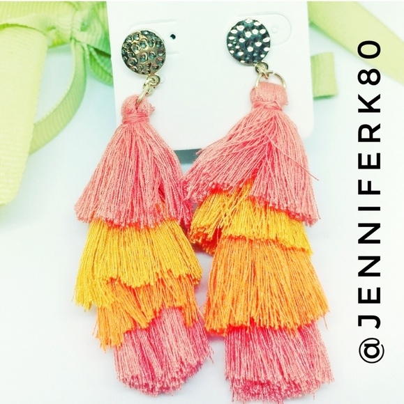 Jewelry - Brand new! Fringe Tassel Orange & Gold Earrings